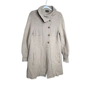 MANTOVANI STUDIO Women's Cardigan 100% Italian Cashmere Size Large Beige *Flaw*